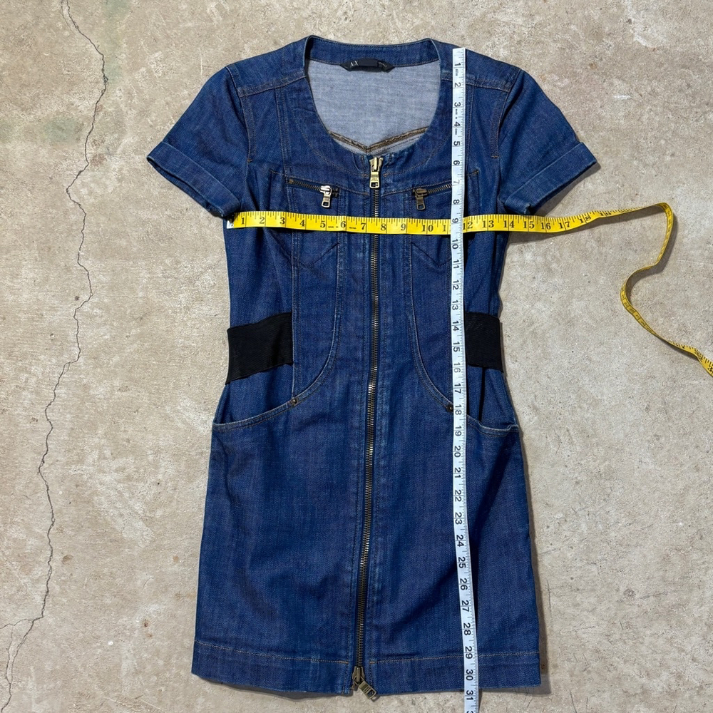 Armani Exchange Jean Denim Dress Blue Women’s Size 0 Gold Stitching Zippers - Picture 8 of 14